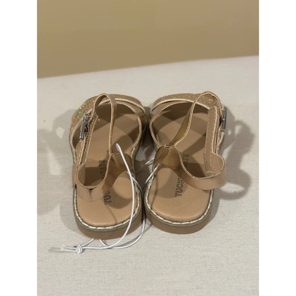 Tucker + Tate Toddler Girls Rose Gold Glitter Faux Leather Sandals Size 7D NEW